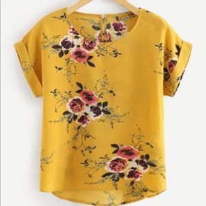 Rolled cuff floral print blouse